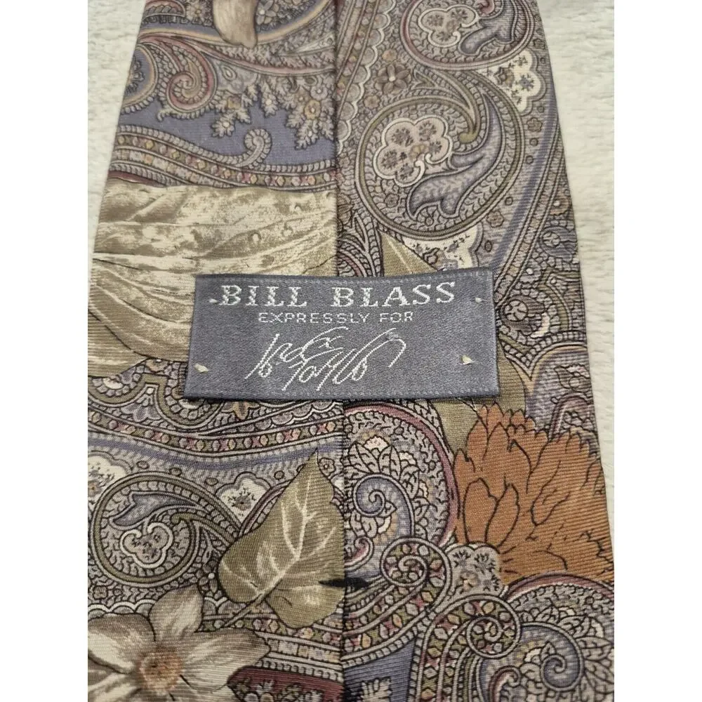 Vintage Bill Blass Lord & Taylor Tie Men Vintage Brown Tan Floral Paisley Silk